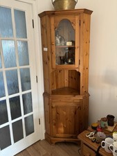 Ducal Antique Pine Corner Unit Cupboard Under And Glass Door On Top