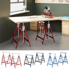 Set of 2 Steel Saw Horses Telescopic Builders Trestle Work Bench Folding