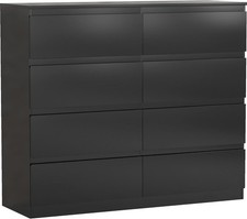 Black 8 Drawer Chest Storage Cabinet Wood Dresser Modern Bedroom Unit