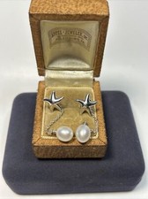 RARE Tiffany & Co Elsa Peretti Sterling Silver Starfish Stud Pearl Drop Earrings