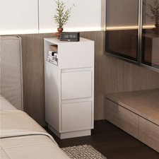 Slim Wood Bedside Table Bedroom Nightstand with Shelf & Drawer, Narrow Cabinet