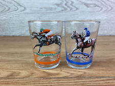 Vintage Horse Racing Glass Tumblers Set Jockey Silks Barware Collectible