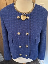 Mango New Cobalt Blue Double Breasted Jacket With Gold Buttons Size XL