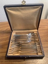 VINTAGE BOXED Ravines Denfert FRENCH SET OF 12 SNAIL ESCARGOT FORKS, Unusual