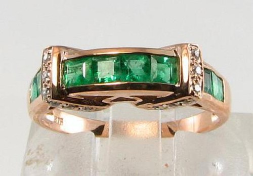 Wide 9ct rose gold emerald - 9ct,
