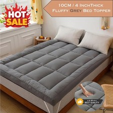 Luxury 10cm Thick Fluffy Grey Mattress Topper Single Double Super King Toppers