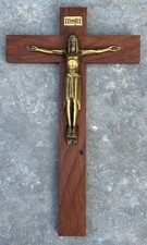 ANTIQUE FRENCH CRUCIFIX, GILDED CHRIST, HARDWOOD CROSS, 25x15cm - 1930s ART DECO