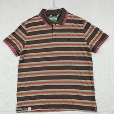 DUFFER OF ST. GEORGE/Men's Brown Multicoloured Striped Polo Shirt - Size Medium