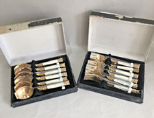 Vintage Cutlery Cake Forks & Coffee Spoons, Bronze & Faux M.o.P Siam / Thailand