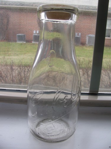 Antique glass milk bottle - glass,