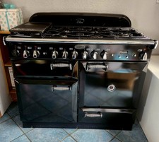 Rangemaster Elan 110cm Dual Fuel Kitchen Range Cooker and Cooker Hood Black