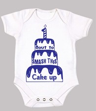1st birthday cake smash outfit boy funny  Babygrow all in one Top  12/18 Months
