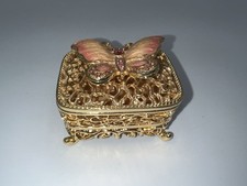 Beautiful Vintage Enamelled Gold Tone Butterfly Trinket Box With Lid