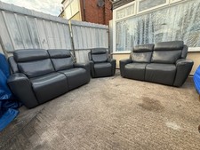 Electric Reclining 3 Piece Sofa Set In Grey Leather