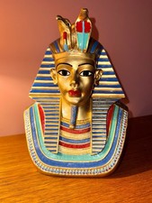 Rare King Tutankhamun Hand-Painted Egyptian Pharaoh Statue Bust Figure Decor