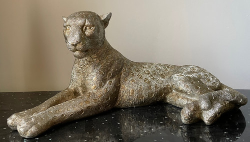 Leopard statue gold silver - ,