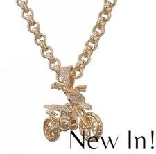 Teen Boys Belcher Chain With Scrambler Bike Pendant 22" Chain 9ct Gold Guilded 