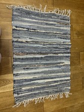 DENIM BLUE & GREY Handmade ECO Friendly Soft Cotton Reversible Rag Rug