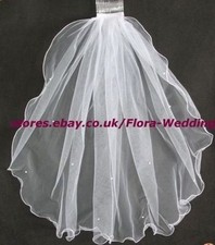 1-Tier White Holy Communion/Bridal Wedding Hen night Veil & pearls,23"L