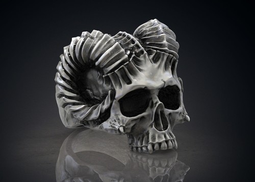 Oxidized men skull horned - men's,