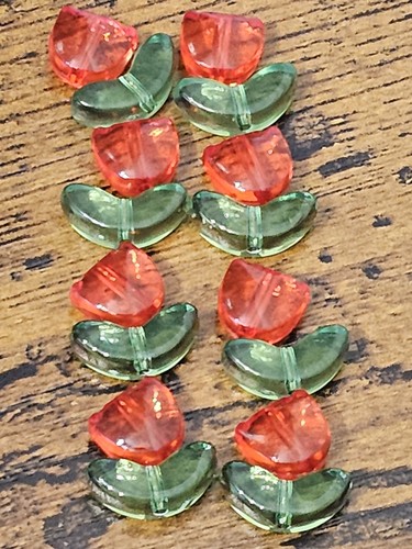 Glass beads red tulip - beads,,