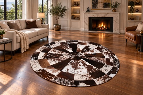 Cowhide patchwork rug - rug, 36"