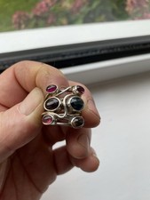 Ladies White Metal Multi Wire & Colour Stone  Funky Cluster Ring Size J/K . CRYS