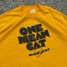 True Vintage 80s "One Mean Cat" Bobcat Racing T-Shirt Yellow Sport-T  Mens L