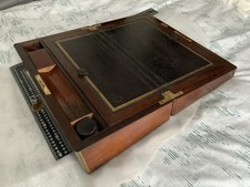 Lovely Writing Slope working lock key inwell brass banding & inlay secret drawer