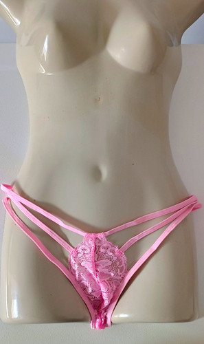 Pink floral lace stretch thong - stretch,