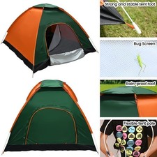 3-4 Person Outdoor Pop-Up Tent With Double Doors And Easy Setup Green
