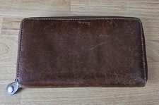 RARE! FILOFAX MALDEN ZIP COMPACT WALLET ANTIQUE OCHRE BROWN LEATHER - VGC!