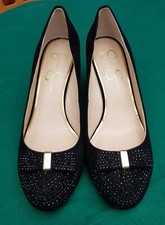 Women's Jessica Simpson Black Microsuede Wedge Shoes with Bow & Sequins EU 38.5