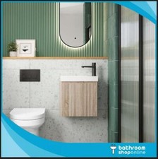 Vanity Unit & Basin Sink Wall Hung Bathroom Cloakrooom Compact Oak Fluted 