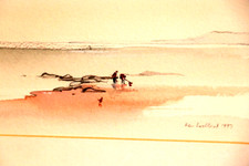 Original Scottish Watercolour –Ken Lochhead “Bait Diggers” 1997– Signed & Framed