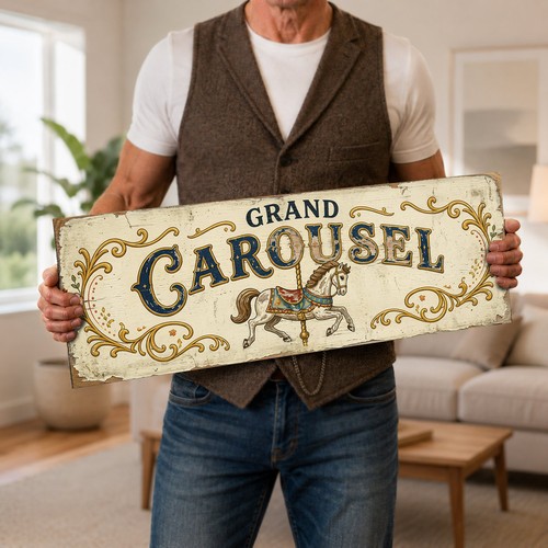 Grand carousel wooden sign - wooden,