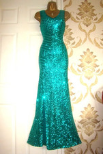 Quiz Size 12 Green Sequin Maxi Evening Party Prom Cruise Ball Gown Dress