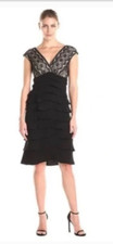 Eliza J Black Nude Lace Ruffle V Neck Dress Size 10-12 RRP £130 Party Occasion