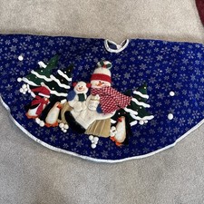 Christmas Tree Skirt Blue Snowman Trees