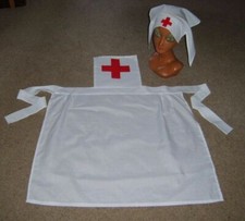 LADIES 1930S 1940S WW1 WW2 RED CROSS NURSE SET APRON & HAT FANCY DRESS COSTUME