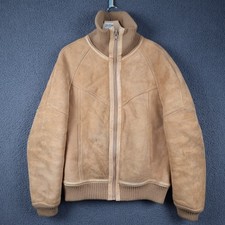 Vintage SHEARLING SHEEPSKIN Jacket Men XL Brown Bomber Flight Leather Coat 70s