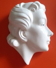 Vintage Retro 40-50s Chalkware Ceramic Wall Plaque Woman Lady Head Face Original