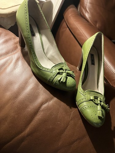 Zara green leather court shoes