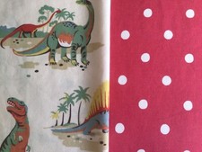Used Bundle 2 * 39cm x 60cm Wide Cath Kidston Dinosaur & Spot Red Fabric T-Rex
