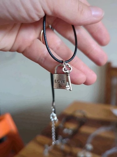 Silver padlock key charm - padlock, on