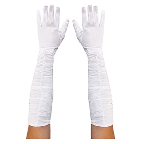 Crinkled satin white gloves - satin,