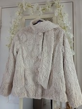 Designer Fur Cream Jacket  With Wrap Scarf neckline Autumn Winter 10 12 14  ?
