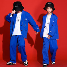 Jazz Performance Blue Hiphop Suit Hip Hop Dance Girls Boys Street Dance Wear