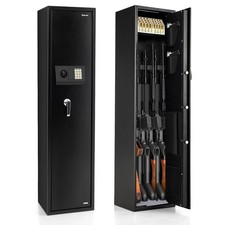 5-Gun Metal Rifle Security Cabinet Gun Safe Box Rifle & Shotgun w/ Ammo Lockbox