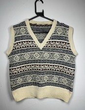 Vintage Hand Knitted Nordic Fair Isle Wool Sweater Vest Mens Sz XL 42" Icelandic